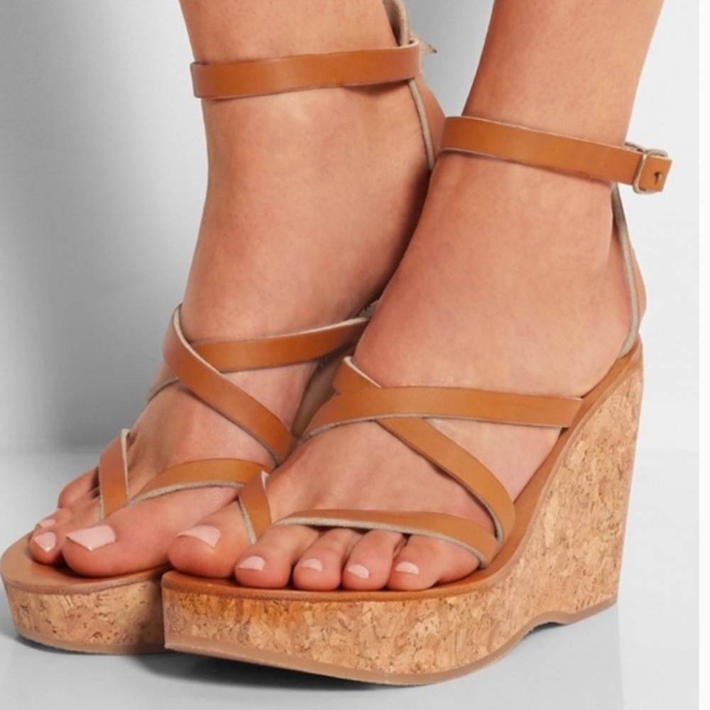K.Jacques St. Tropez Leather Wedge Sandals 38 7.5 8 New
